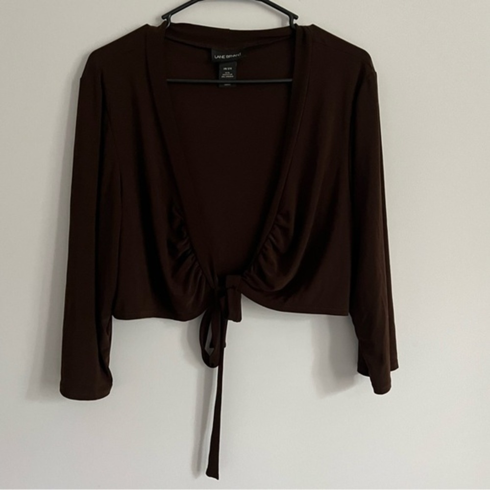 Lane Bryant Brown Long Sleeve Cropped Tie Wrap Cardigan